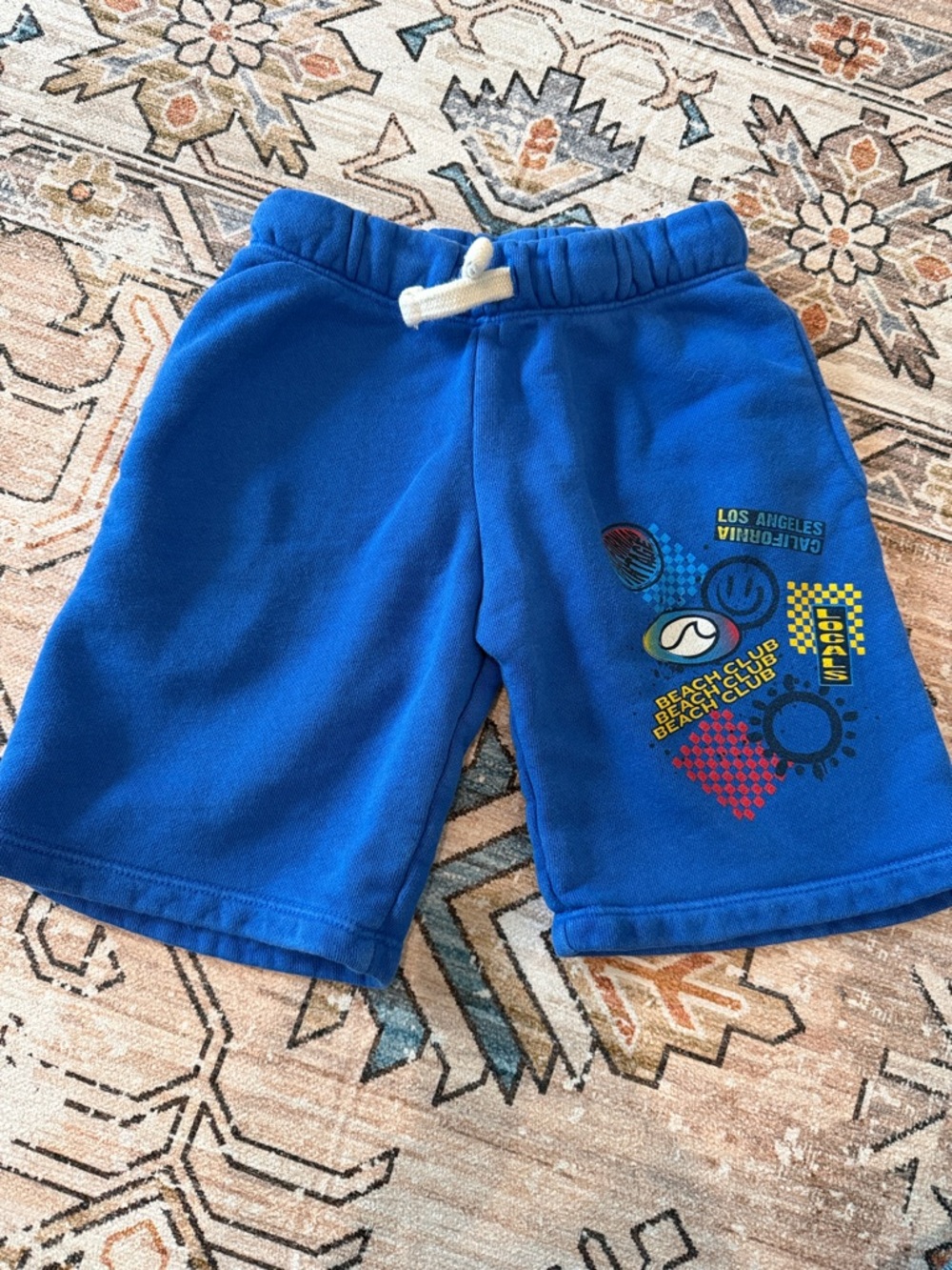 Boys Royal Blue Graphic Fleece Shorts with Drawstring